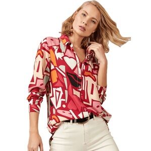 Abstract Print Button-Up Blouse